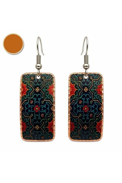 Erol Bakır Brown Copper Ethnic Copper Earrings, Hand-Embroidered Adjustable M...