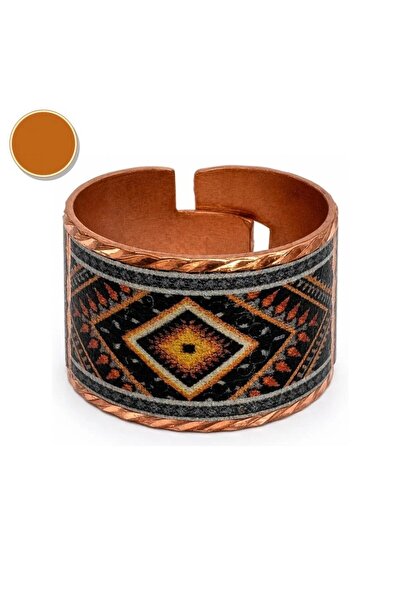 Erol Bakır Navy blue yellow hatayi thick copper ring, adjustable