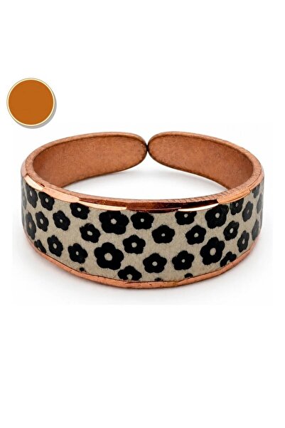 Erol Bakır Turquoise cream mosaic thin copper ring, adjustable