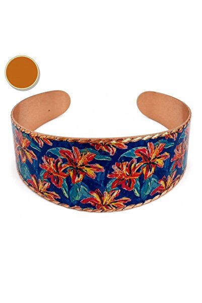 Erol Bakır Orange navy blue china thick copper bracelet, wide form