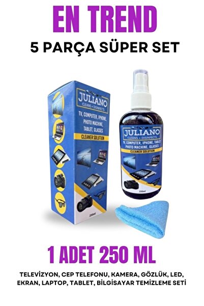 JULIANO 5 Parça: 250ML TV-Telefon Sprey+Deri Kılıf+30ML Gözlük Sprey+Sporcu İpi+ Mic. Gözlük Bez