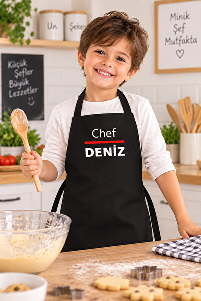 EURO DAY Çocuk Mutfak Önlüğü 1-5 Yaş Kişiye Özel Baskılı Chef Deniz