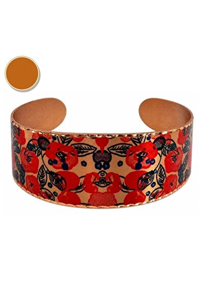 Erol Bakır Green orange zigzag thick copper bracelet, wide form
