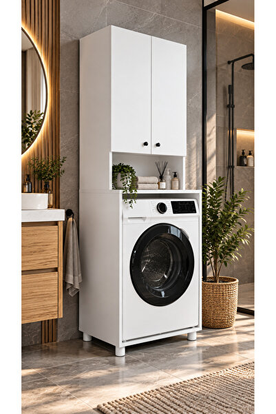 BAYOLD MOBİLYA WOOD ÇAMAŞIR MAKİNE DOLABI ÇOK AMAÇLI DOLAP BANYO KİLER BEYAZ