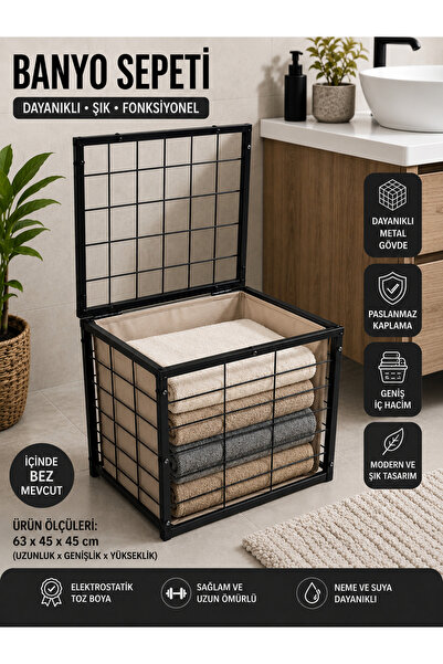 Zemay çamaşır sepeti 60x45x45 Kirli sepeti banyo sepeti