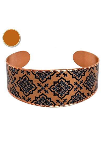 Erol Bakır Red Black Kilim Wide Form Thick Copper Bracelet, Hand Embroidered ...