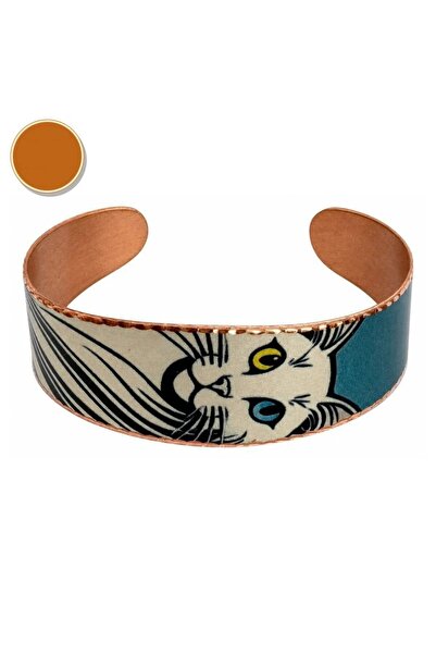 Erol Bakır Blue orange flower thick copper bracelet, wide form
