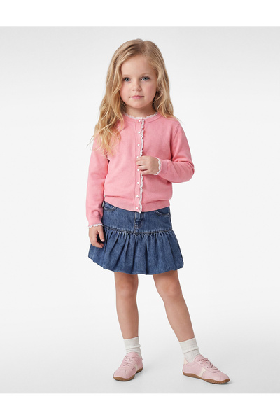 Koton Long Sleeve Crew Neck Lace Detailed Buttoned Knitwear Cardigan