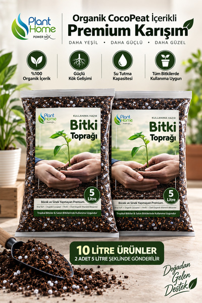 plant-home 10 Litre Kullanıma Hazır Bitki Toprağı - Salon Bitkileri ve Tropikal Bitkiler İçin Premium Keliteli