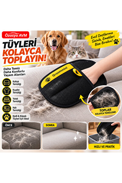 Özasya AVM Büyük Boy Evcil Hayvan Tüy Alma Eldiveni, Geliştirilmiş Elektrosta...