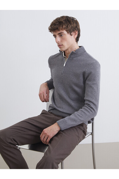 LC Waikiki Southblue gray Mock Neck men's knit sweater