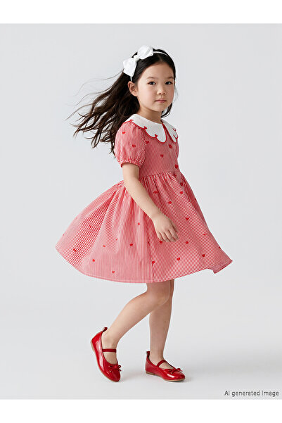 LC Waikiki Lcw Kids Red Embroidered Girls' Dress with Nevavm Difference