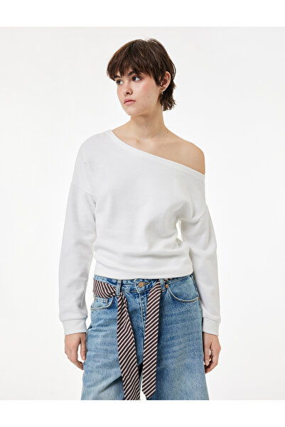 Koton Comfortable Fit Long Sleeve Asymmetrical Neck T-Shirt