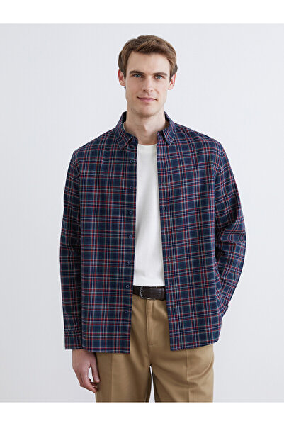 LC Waikiki Southblue Navy Blue Regular Fit Long Sleeve Plaid Men's Lumberjack...