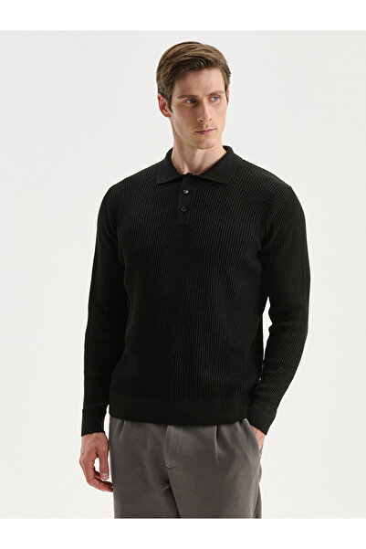 LC Waikiki Southblue Black Polo Neck Men's Knitwear Sweater