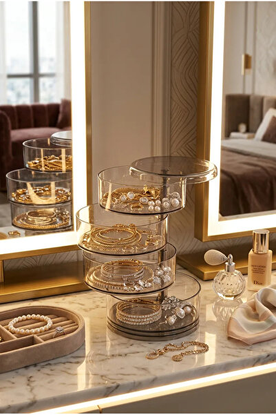 HOMENIVA Platinum Transparent 4 Tier Rotatable Round Jewelry Organizer - Jewe...