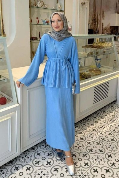 Şule Giyim Medusa Gilet Dress Blue