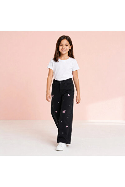 rony pony kids Κοριτσίστικο τζιν παντελόνι Palazzo με κέντημα φιόγκου – Ψηλόμ...