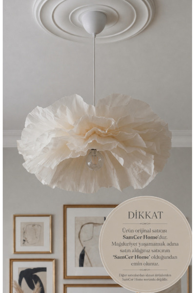 Mirfilo İtalyan krapon kagıt antik beyaz modern avize aydınlatma (55cm)