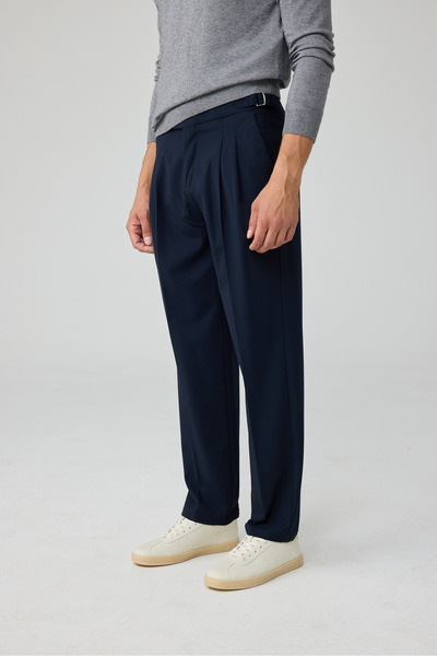 Danger Men's Viscose Blended Side Buckle Pleated Baggy Trousers Navy Blue 017...