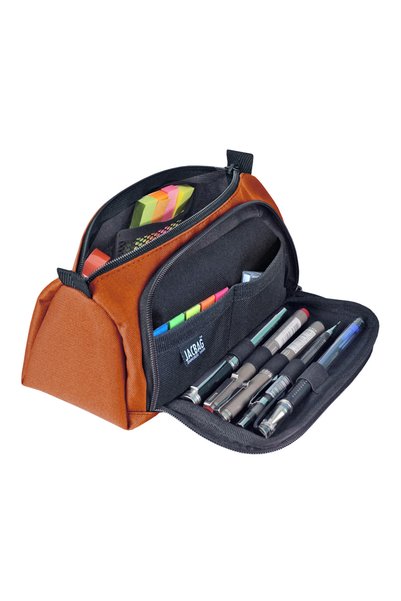 Jacbag Prime XL Two Compartment Tile Pencil Bag with Rubber Bookmark - Orange (Women/Girls)