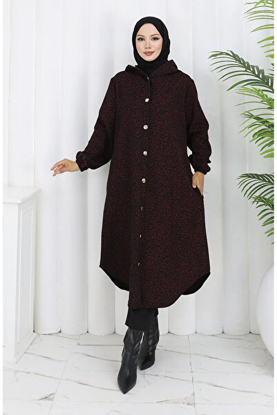 sefamerve Leopard Pattern Hooded Stamp Cap 0187-02 Claret Red Black