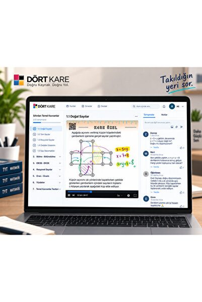 Dört Kare Yayınları Sıfırdan TYT Matematik Etap1 Paketi – Kitap + 50+ Saat Vi...