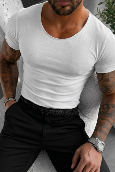 bozdemirtshirt %100 Pamuk KesiK yaka Slim fit T-shirt (3665)
