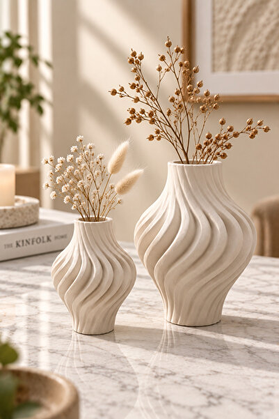 Natura Home Decor Dalgalı Tasarım 2’li Vazo Seti