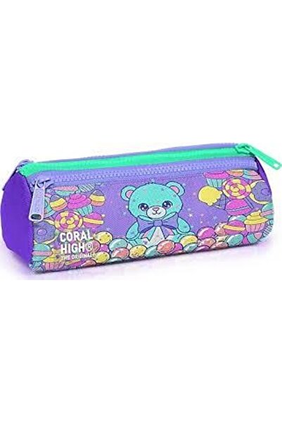 Coral High Kids Milka Candy Teddy Bear Patterned Three Compartment Pencil Bag...