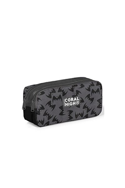 Coral High Kids Gri Siyah Yarasa Desenli İki Bölmeli Kalem Çantası 31044