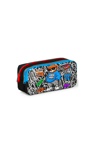 Coral High Kids Grafiti Ayıcık Desenli İki Bölmeli Kalem Çantası 31050