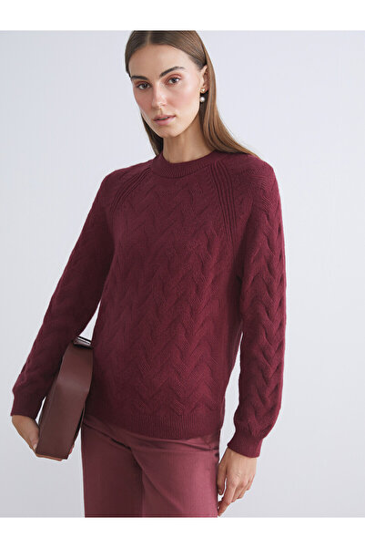LC Waikiki Nevavm Farkıyla Lcwaikiki Classic Burgundy Oval Neck Self-Patterne...