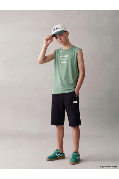 LC Waikiki Two Mt Shop Quality Lcw Kids Black Elastic Waist Boys Bermuda Shorts
