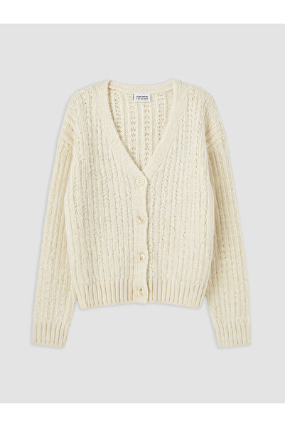 LC Waikiki Özmarka New Season V-Neck Girls' Knitwear Cardigan