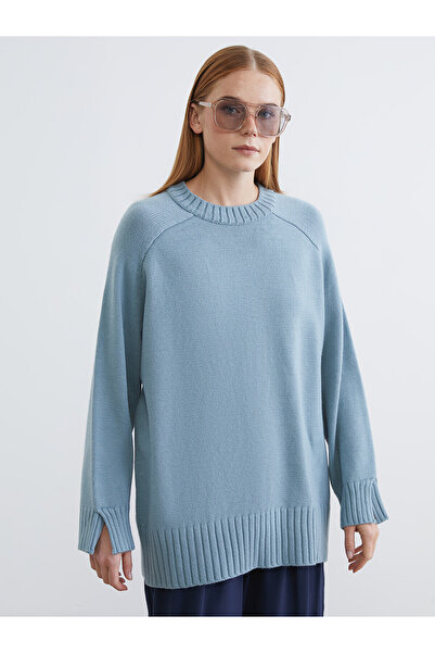LC Waikiki Nevavm Lcw Modest Green Knitwear Plain Oversize Women's Tunic with...