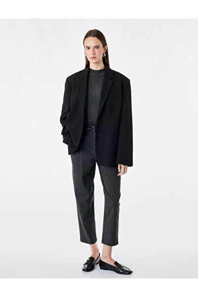 Koton High Waist Carrot Pants with Belt Detail and Pockets, Viscose Blend