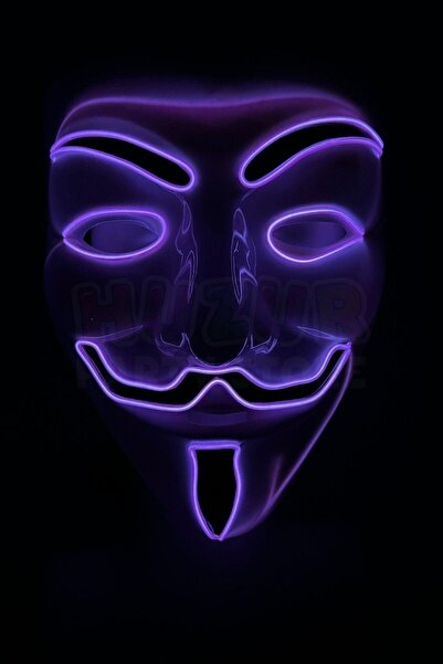 Huzur Party Store V For Vendatta Maske 3 Fonksiyonlu Mor Neon Işıklı Halloween Partisi Cadılar Bayramı Unisex Lüks