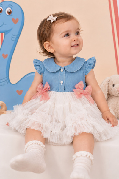 Rocha Baby فستان الأميرة للفتيات الصغيرات من قماش الدنيم مع طبقات من التول وف...