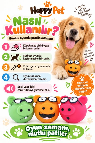 Happy Pet Piggles Funny Letter Patterned Sound Dog Toy 3 Pack
