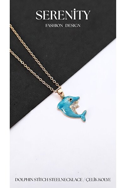 Serenity Blue Steel Necklace with Dolphin Figure