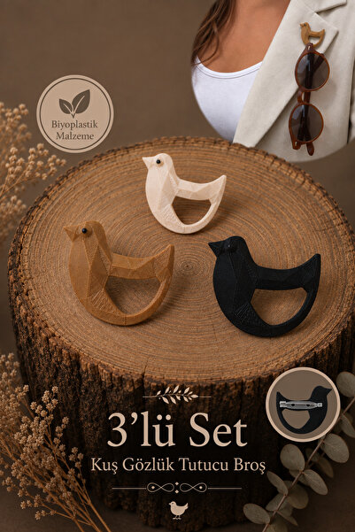 Kuş 3lü set Gözlük Tutucu Broş Takma Aksesuar