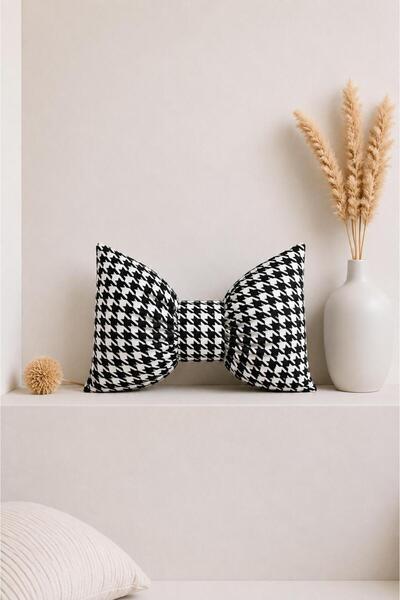 Ases Design Siyah Beyaz Kazayağı Desenli Fiyonk Tasarımlı Dekoratif İçi Dolgu...