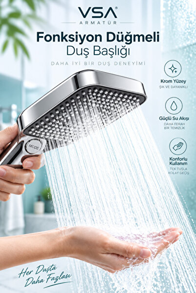 VSA OceanDeep 4 Fonksiyonlu Geniş Banyo El Duş Başlığı – Çoklu Nozzle, Güçlü ...