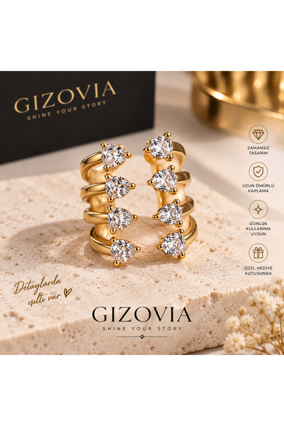 Celeste Gold Çok Sıralı Kristal Taşlı Yüzük
