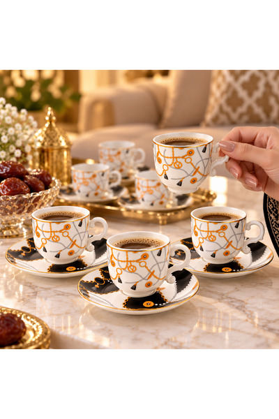 Dania 12-Piece Coffee Cup & Saucer Set White/Gold 13x13x1cm