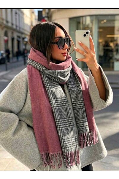 Betülce “Kadın Kışlık Ekoseli Yünlü Şal - Çift Taraflı Omuz Şalı / Oversize B...