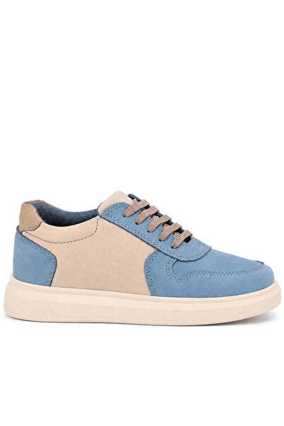 Rakerplus Genuine Leather Lace-Up Blue Beige Light Sole Boys' Sports Shoes