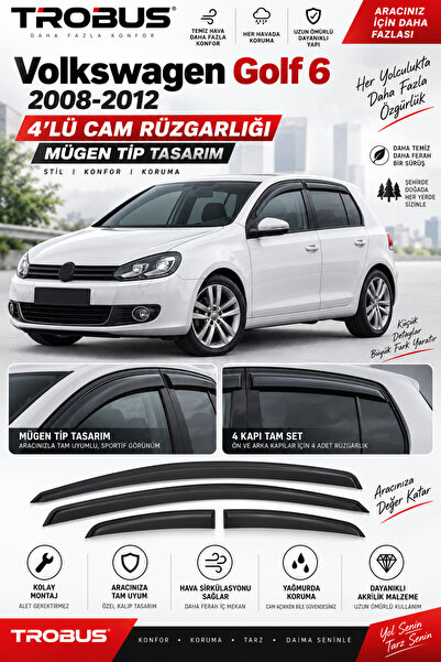 TROBUS Volkswagen Golf 6 2008-2012 Cam Rüzgarlığı 4lü Takım