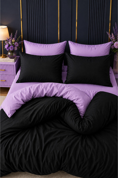 MORE HOME Double Duvet Cover + Pillowcase (Without Sheets) Black Lilac